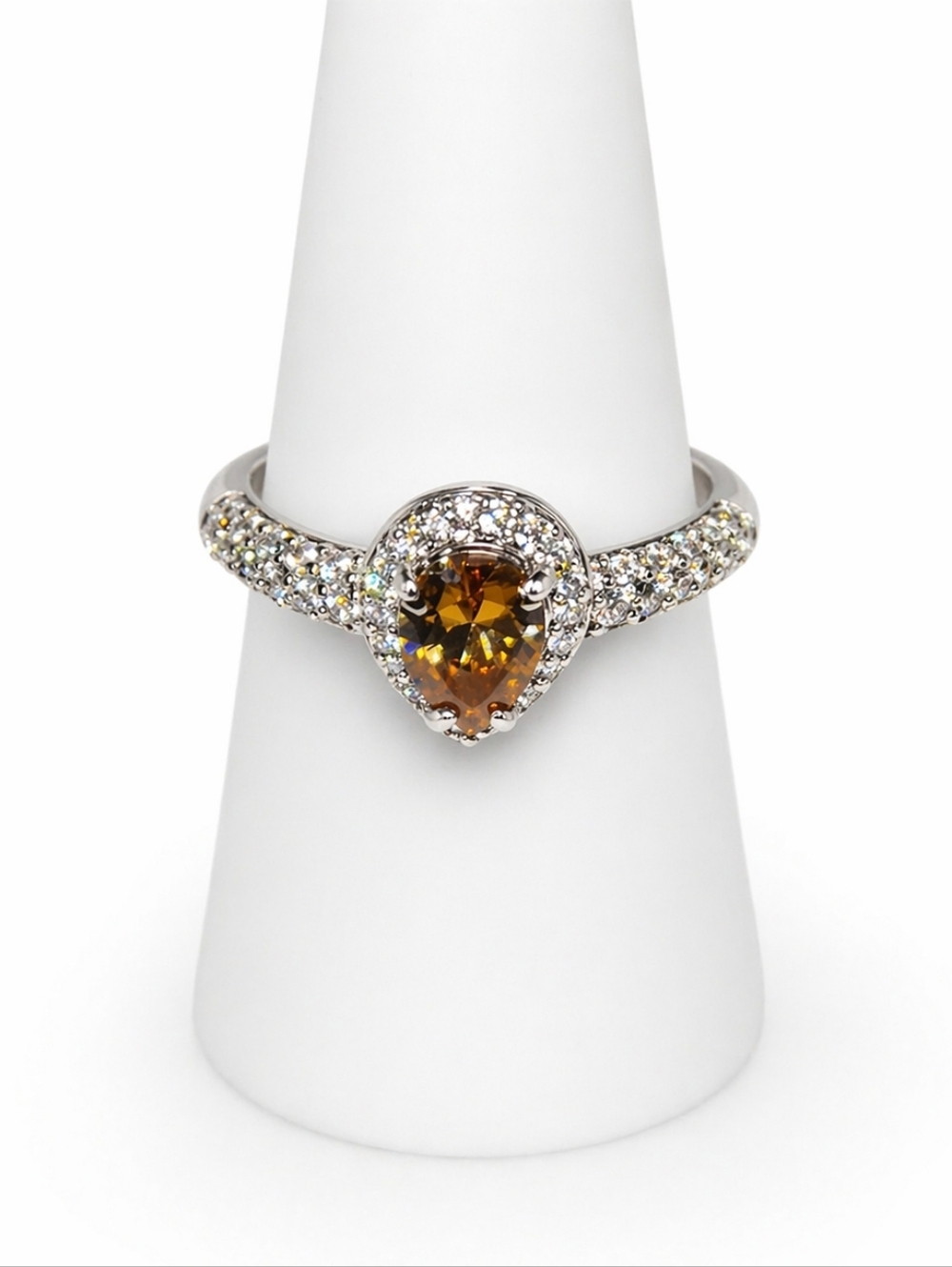 Bomb Party “Ever Bloom” Ring – Size 7 – Dark Smokey Topaz CZ – Rhodium Plated